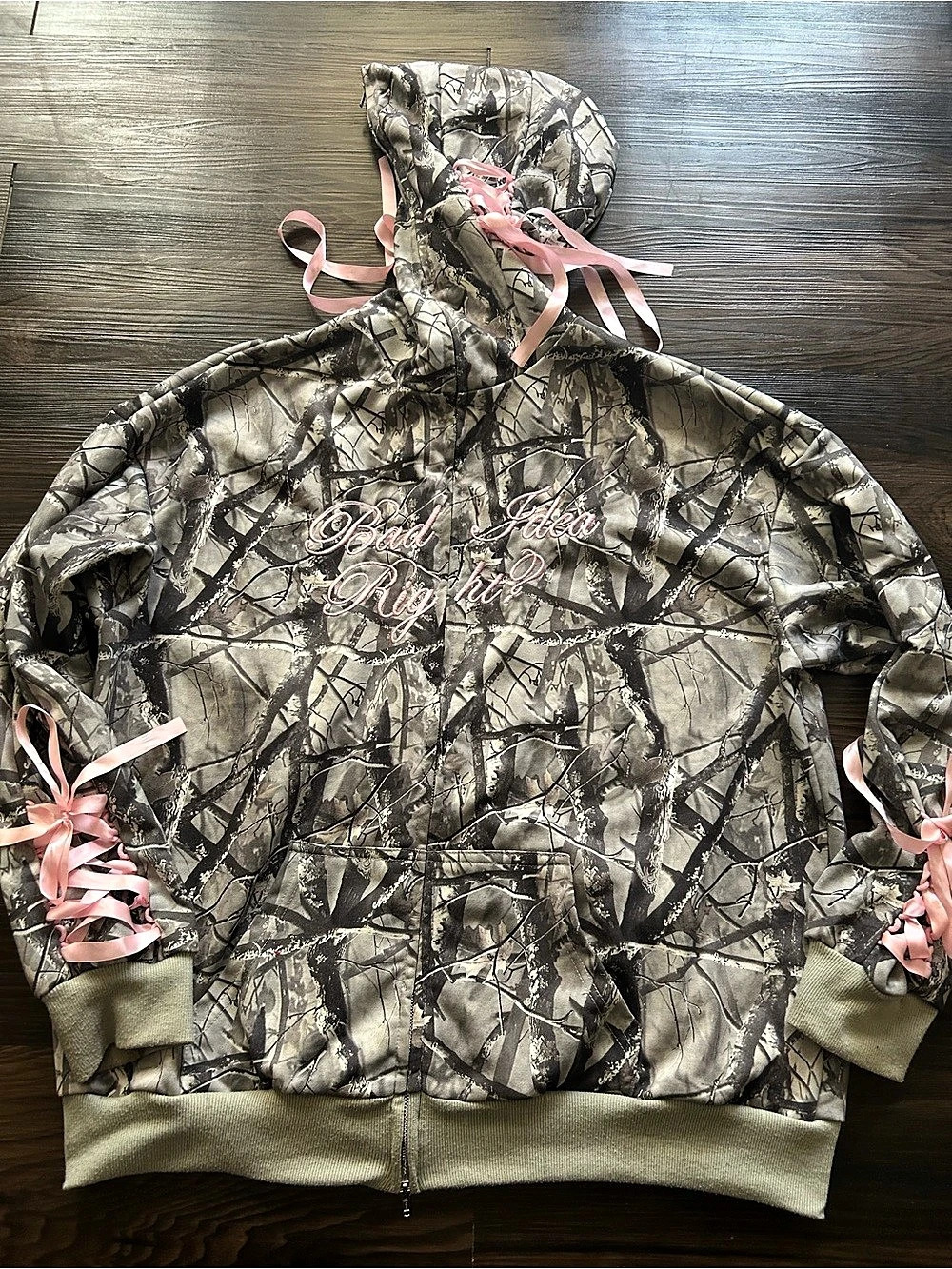 ROMWE Street Life Y2K Streetwear Ribbon Bow Camo Print Letter Women Hoodie